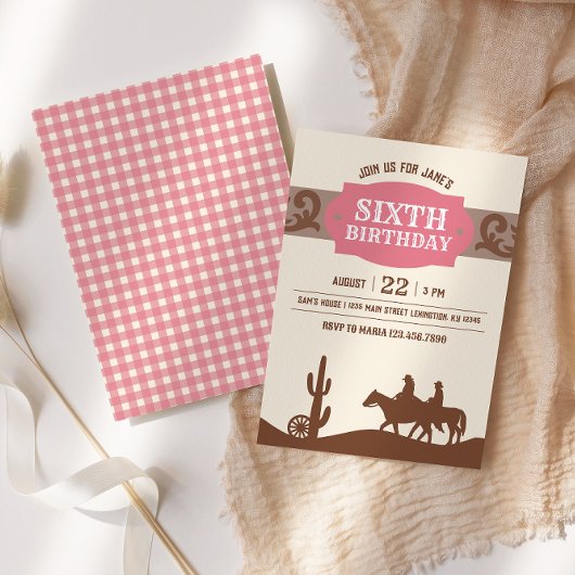 Invitation Enfants Occidentale Anniversaire Rose & Brown