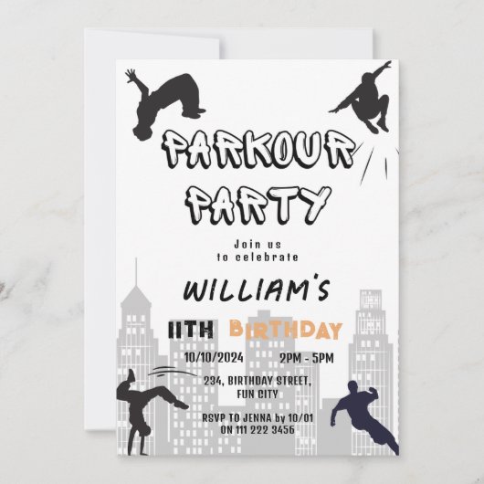 Invitation Enfants Parkour fête anniversaire (Devant)