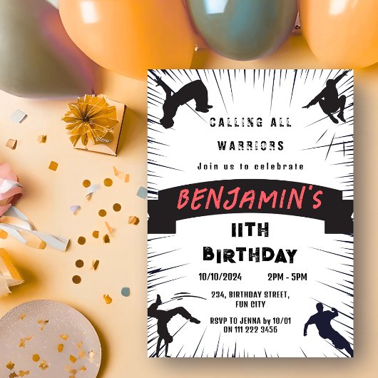 Invitation Enfants Parkour Obstacle Course fête Anniversaire