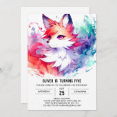 Invitation Enfants Pastel Fox Anniversaire (Devant / Derrière)