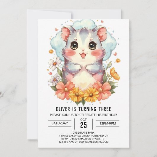 Invitation Enfants Pastel Hamster Anniversaire (Devant)