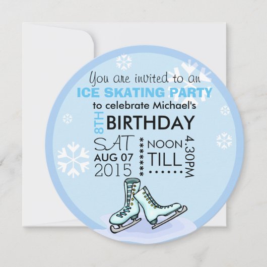 Invitation Enfants Patinage sur glace Anniversaire de fête Aj (Devant)