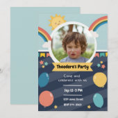 Invitation Enfants Photo Arcs-en-ciel et ballons | Anniversai (Devant / Derrière)