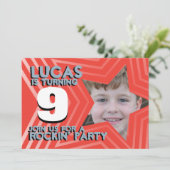 Invitation Enfants photo garçons 9e anniversaire fête rouge b (Debout devant)