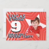 Invitation Enfants photo garçons 9e anniversaire fête rouge b (Devant)