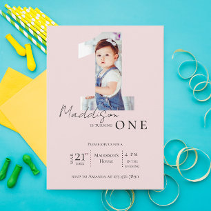 Invitation Enfants photo minimaliste Élégante fête de premier