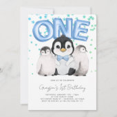 Invitation Enfants pingouins mignons premier anniversaire (Devant)