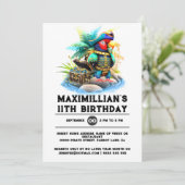 Invitation Enfants pirate fête perroquet capitaine trésor cof (Debout devant)