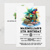 Invitation Enfants pirate fête perroquet capitaine trésor cof (Devant / Derrière)