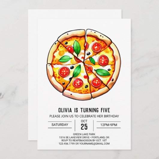 Invitation Enfants Pizza Imprimable Anniversaire (Devant / Derrière)