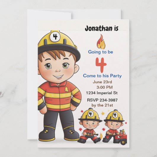Invitation Enfants pompiers Personnaliser de l'âge Anniversai (Devant)