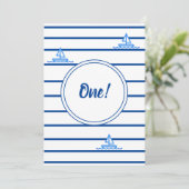 Invitation Enfants Premier anniversaire Blue Stripes Bateau à (Debout devant)