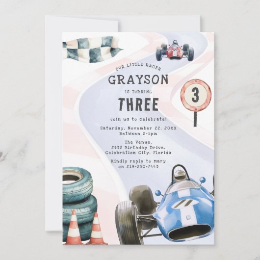 Invitation Enfants Racing Voiture Thématique Anniversaire Fêt (Devant)