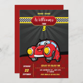 Invitation Enfants Racing Voitures Anniversaire Fête Invitati (Devant / Derrière)