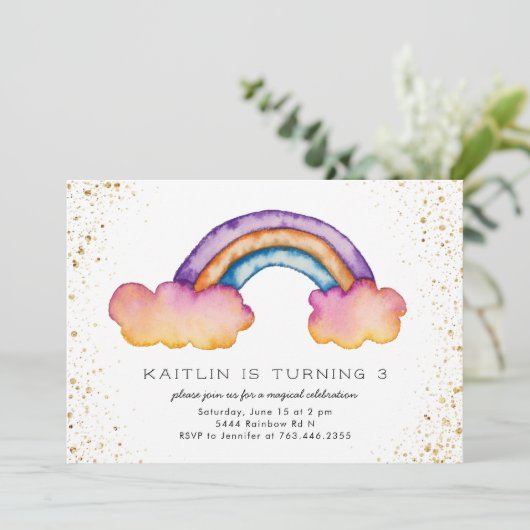 Invitation Enfants Rainbow Cloud fête d'anniversaire (Debout devant)