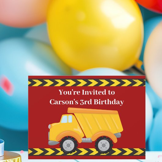 Invitation Enfants Red Dump Truck Boys fête d'anniversaire