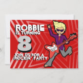Invitation Enfants rockstar garçon 8e anniversaire rouge gris (Devant)