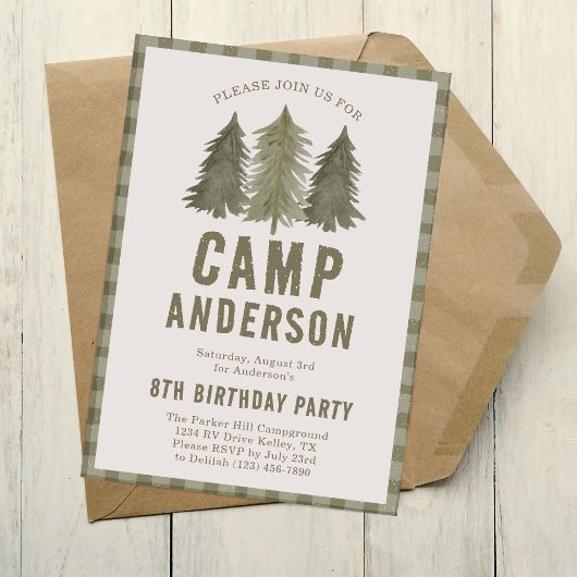 Invitation Enfants Rustic Forest Camping Fête d'anniversaire