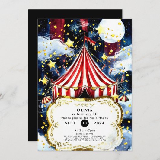Invitation Enfants Simple Cirque Anniversaire (Devant / Derrière)