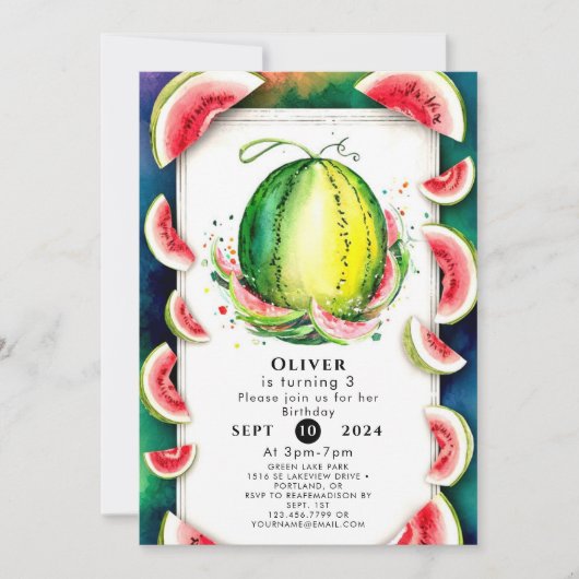 Invitation Enfants Simple Watermelon Anniversaire (Devant)