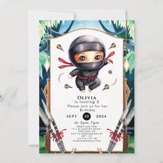 Invitation Enfants simples Ninja Anniversaire (Devant)