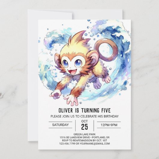 Invitation Enfants singe Anniversaire (Devant)
