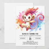 Invitation Enfants Singe Whimsical Anniversaire (Devant / Derrière)
