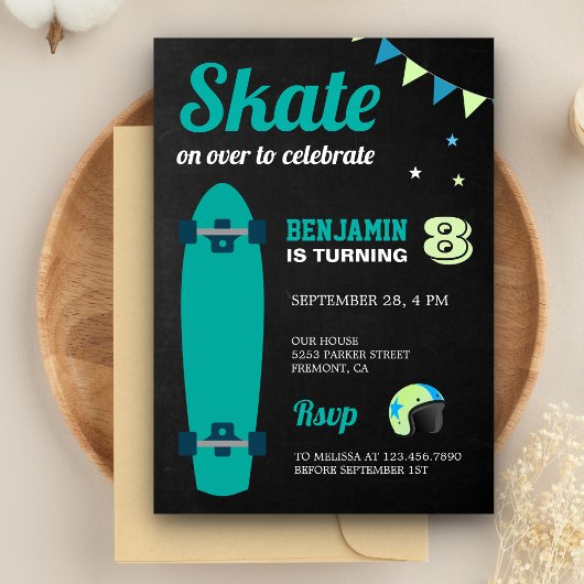 Invitation Enfants Skateboard fête d'anniversaire