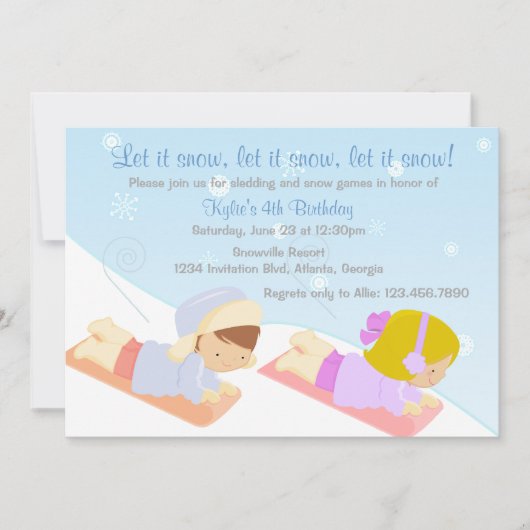 Invitation Enfants Sledding et fête d'anniversaire d'hiver de (Devant)