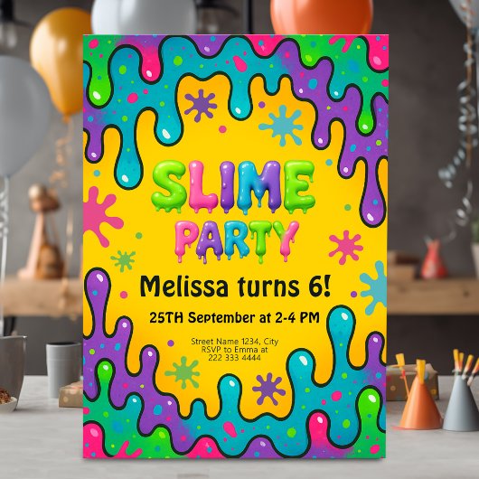 Invitation Enfants Slime Party Anniversaire