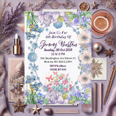 Invitation Enfants Soft Pastel Blue Blooms Oval Floral Annive