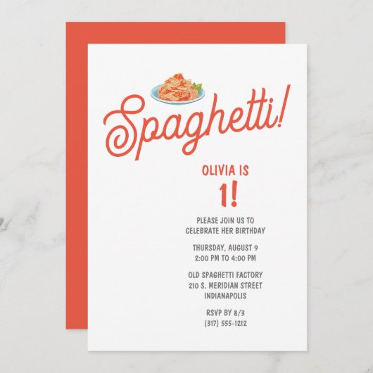 Invitation Enfants Spaghetti Anniversaire (Devant / Derrière)