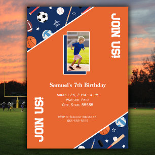 Invitation Enfants Sports Équipement Motif Photo Anniversaire
