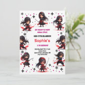 Invitation Enfants style Ninja fille anniversaire (Debout devant)