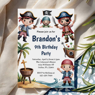 Invitation Enfants Summer Beach Pirate fête d'anniversaire