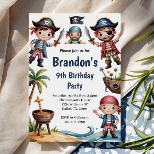 Invitation Enfants Summer Beach Pirate fête d'anniversaire