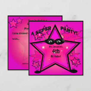 Invitation Enfants Superhero Star Anniversaire Fille Fête Inv
