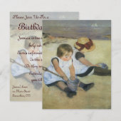 Invitation Enfants sur la plage par Cassatt, Anniversaire Vin (Devant / Derrière)