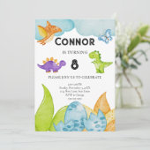 Invitation Enfants Thème Dinosaure Anniversaire Jurassique Or (Debout devant)