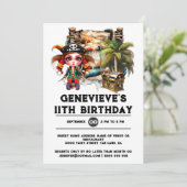 Invitation Enfants thème pirate anniversaire trésor poitrine  (Debout devant)