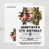 Invitation Enfants thème pirate anniversaire trésor poitrine  (Devant / Derrière)