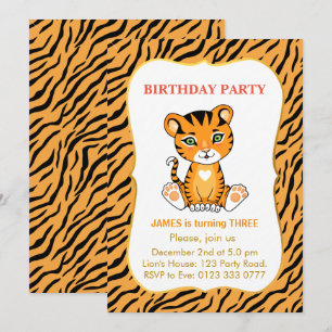 Invitation Enfants Tigre Mignons 3ème Anniversaire Garçon