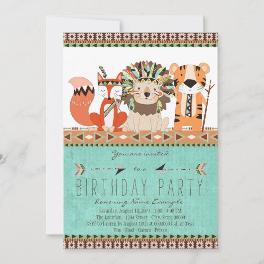 Invitation Enfants Tribal Boho fête d'anniversaire (Devant)