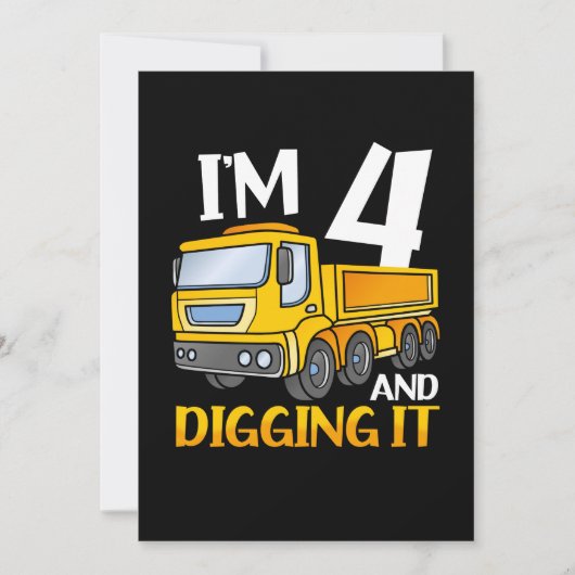 Invitation Enfants Trois 4 ans 4e anniversaire Construction G (Devant)