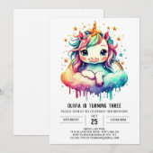 Invitation Enfants Unicorn Anniversaire Magie (Devant / Derrière)