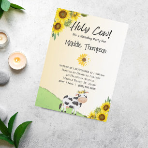 Invitation Enfants Vache tournesol filles garçons fête d'anni
