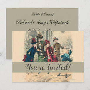 Invitation Enfants victoriens antiques jouant au ballon Hiver