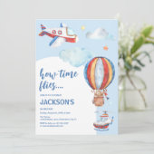 Invitation Enfants Vintage Aviation Aquarelle fête d'annivers (Debout devant)