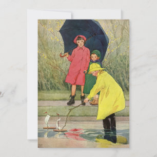 Invitation Enfants vintage jouant dans les flaques "Une journ