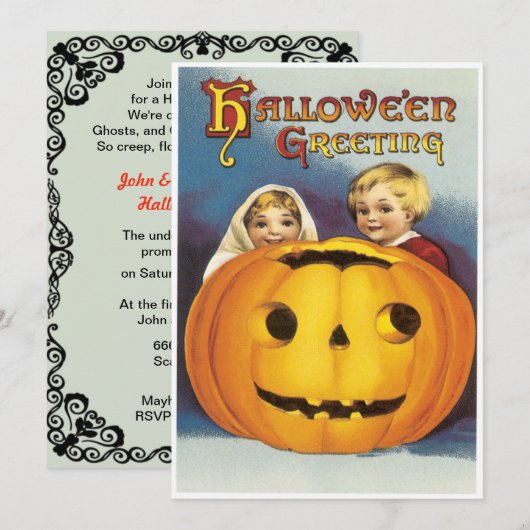 Invitation Enfants vintages Derrière Une Halloween citrouille (Devant / Derrière)